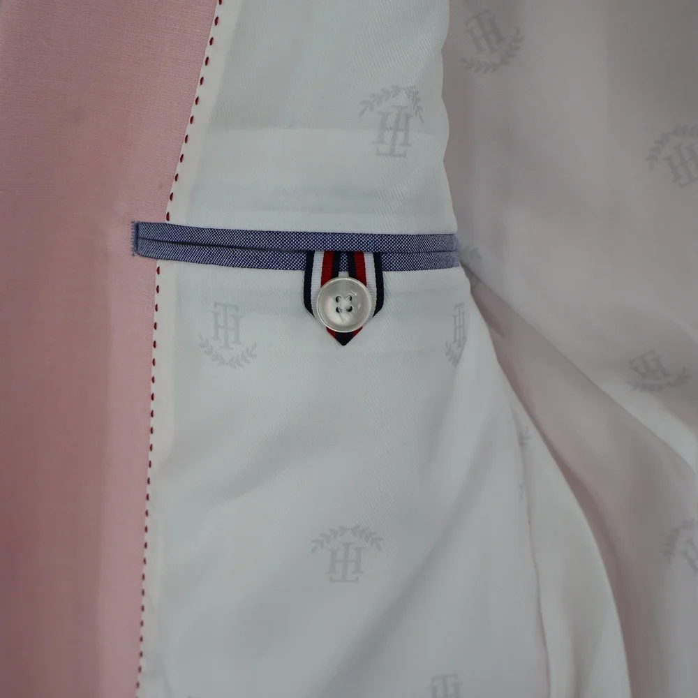 Tommy Hilfiger Modern Fit Flex Blazer Men 40L Pink Preppy 90s Formal Coastal NWT